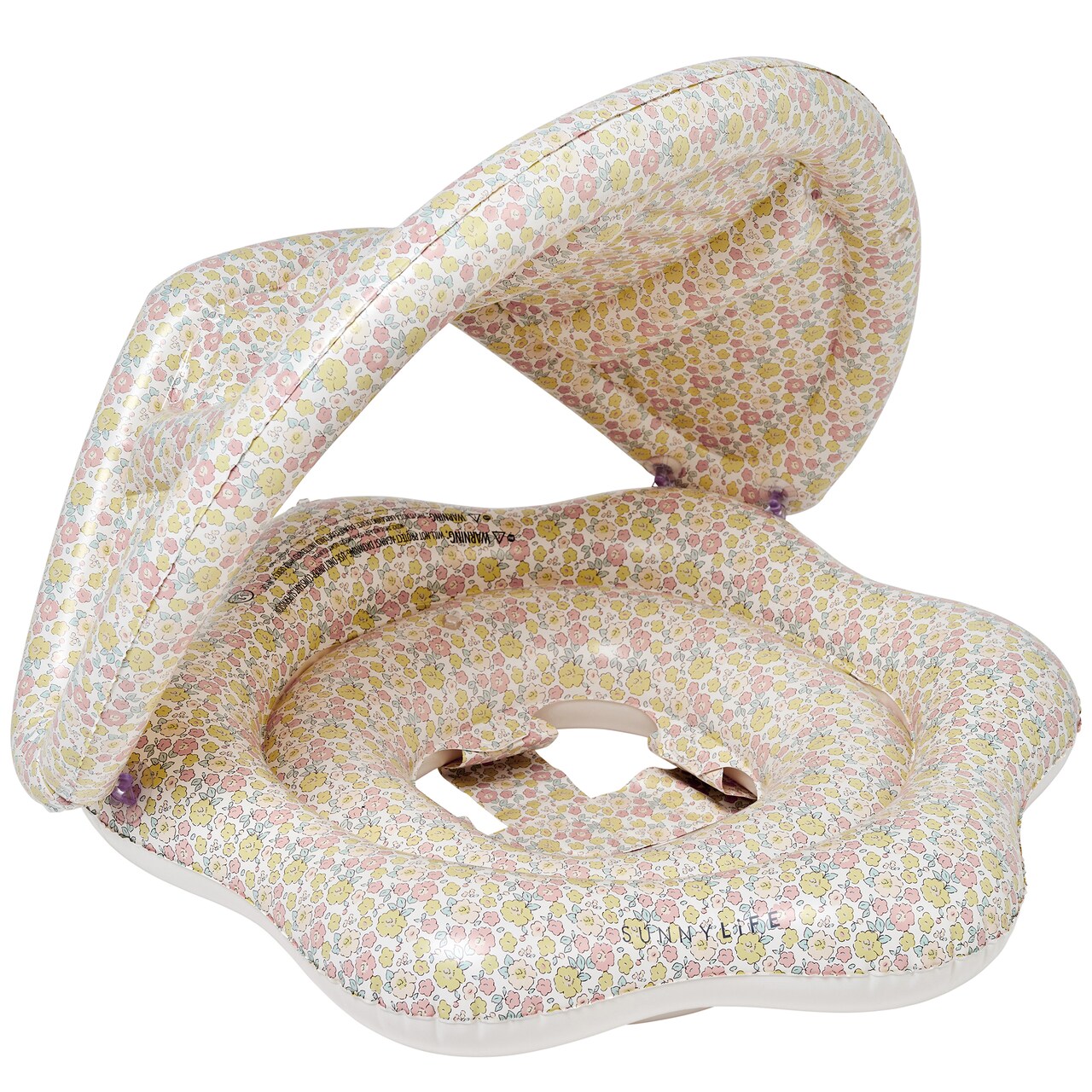 Sunnylife: Baby Float - Into the Garden Ditsy Floral - Inflatable Flower Shaped Pool-Water Tube, Head Rest, Leg Support, Shade Canopy, 24-33lb, 1-2 yr